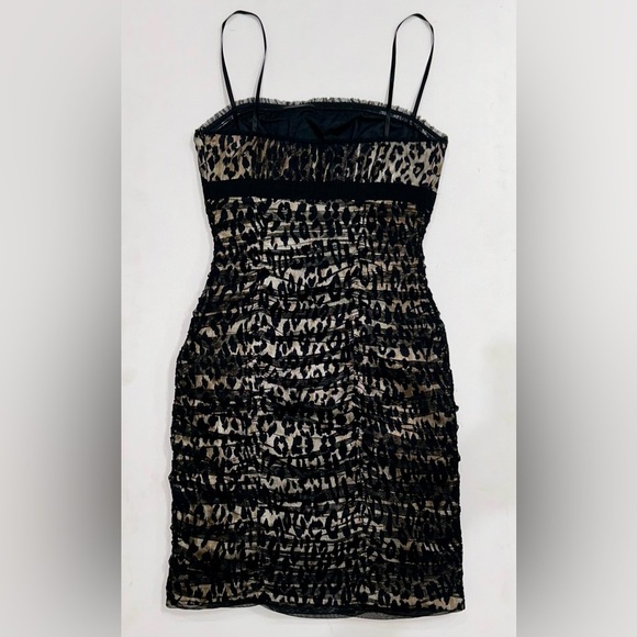 Di Hera Silk Elegant Leopard Print Spaghetti Strap Ruched Bodycon Mini Dress 2 - Picture 7 of 11